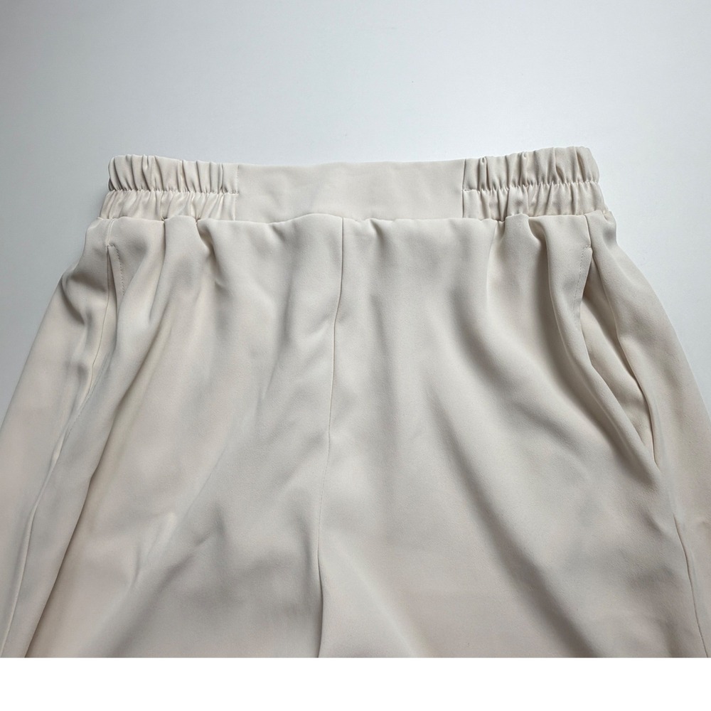 Melloday Wide Leg Crop Pants Womens L Cream Pull On Side Slit Culottes - Picture 15 of 16